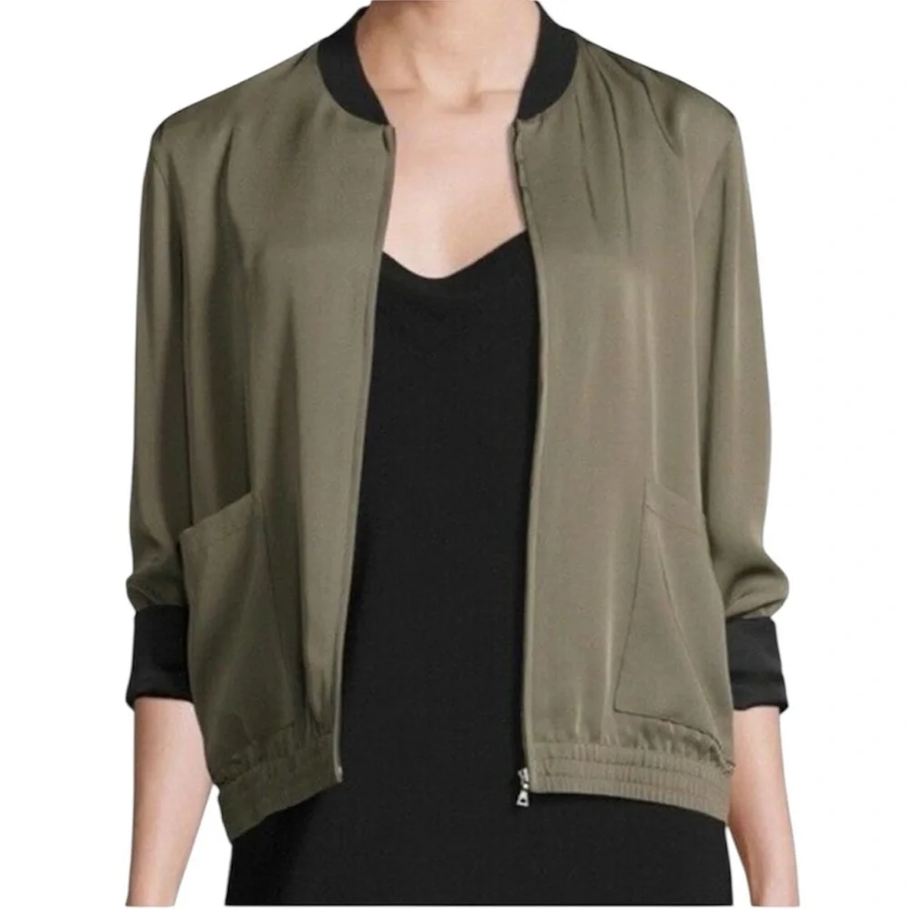 THEORY Baharah Silk Bomber Jacket green black